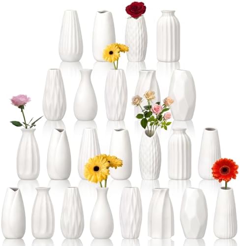 Yaomiao Set of 24 5'' Small White Ceramic Bud Vases Bulk by Yaomiao