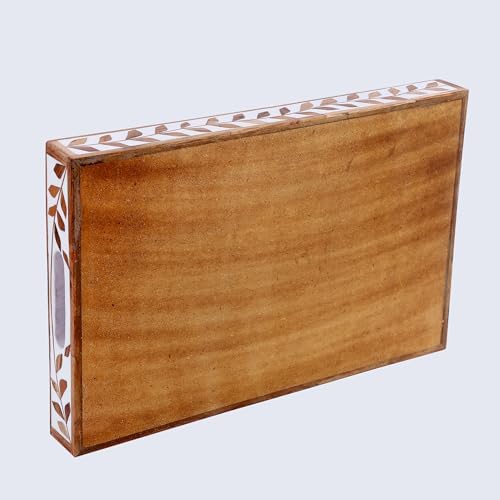 Handicrafts Home Wood Alhambra White Decorative Ottoman Serving Tray, 17x11 - Image 7