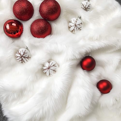 Christmas Tree Skirt White 60 Inch Faux Fur Plush - Indoor/Outdoor Decoration for Merry Christmas - Image 4