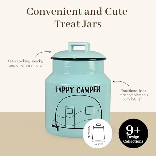 Young's Inc. Ceramic Cookie Jar - Cute Kitchen Counter Storage Canister with Lid - Perfect for Cookies, Coffee, Tea, Candy, Dog Treats, and More - Happy Camper - Mint - Image 2
