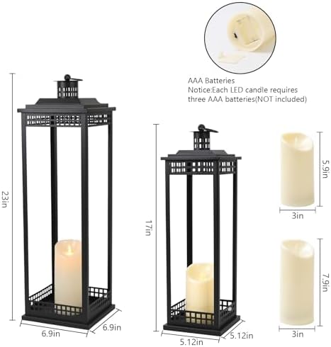 Decorative Candle Lanterns Set of 2, Black Metal for Indoor & Outdoor - Image 2