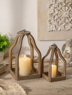 Wood Lantern Decorative Indoor, Set of 2 Farmhouse Candle Holder by Staymoment