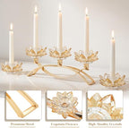 Crystal Lotus Taper Candle Holders, 3 Arms Metal Crystal Candlesticks, Decorative Flower-Shaped Candle Holders for Dining Table Centerpiece, Wedding, Home & Holiday Decor (Gold, Set of 3) - Image 2