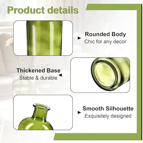 Glass Bud Vases Set of 16, Small Green Flower Vases, Small Bud Vase in Bulk for Centerpiece, Vintage Decorative Bottle Vase for Wedding, Anniversary, Table Decor, Home Decoration - Image 3