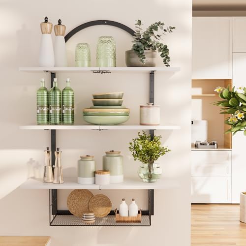 XLHOMO Floating Shelf for Wall- 31.5"x 24" 3+1 Tier White Bathroom Floating Shelves with Basket for Bathroom, Living Room,Bedroom and Kitchen by BetterbathroomwithXLHOME