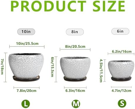 Ceramic Plant Pots, 10+8+6 Inch Flower Pot Indoor, White-Black - Image 3
