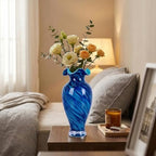 12in Tall Hand Blown Glass Vase Unique Ruffle Wide Mouth Vases, Elegant Modern Glass Flower Decorations Vase, Beautiful Colorful Vases for Home Living Room Bookshelves Wedding High End Centerpieces - Image 6
