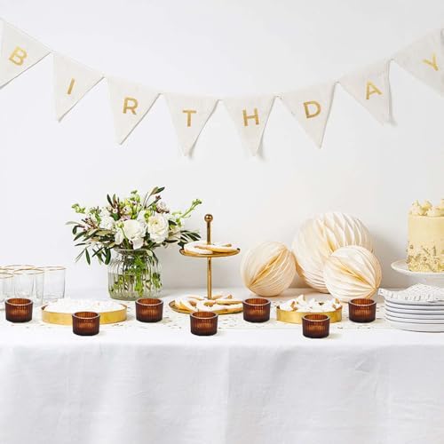 20pcs Assorted Votive Candle Holders for Tea Light Candles, Amber Glass Tea Light Candle Holders Set, Decorative Ribbed Tealight Holder for Wedding Table Decor, Dining Room, Valentine's Day, Birthday - Image 3