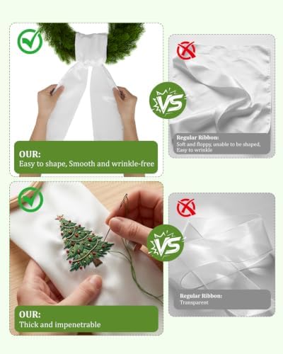 White Wreath Sash for Front Door, 8Pcs Versatile Elegant Blank Satin Ribbon - Image 4
