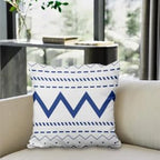 4 Pcs/Set Geometric Throw Pillow Covers Boho Home Sweet Home Decorative Minimalist Strips Plants Linen Pillow Cases for Outdoor Sofa Couch Decorative, 24"x24", Blue White - Image 7