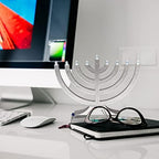 Rite Lite Go Mini Metallic Electric Menorah - LED Battery/USB Powered Chanukah Jewish Holiday - Office Car Home Decorations Judaica Hanukkah Gifts, Push Button Multi Light - Silver - Image 3