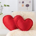 AELS Heart Shaped Pillow, Set of 2, Velvet Throw Pillows, Soft Velvet Love Pillows with Faux Fur Pom Poms, 20 & 16 Inches, Cute Valentines Day Decorations, Wedding Decor, Red by AELS