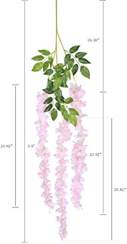 Duovlo 12 Piece Artificial Silk Wisteria Vine 3.6 Feet Ratta Hanging Flower Garland String Home Party Wedding Decor (Light Pink) - Image 2