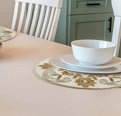 Beaded Charger Placemats Set of 2, 13" –Silver Gold Ivory - Image 6