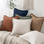 MIULEE Linen Fringe Decorative Euro Throw Pillow Covers Dark Navy 24x24 - Image 5