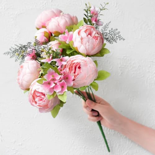 FiveSeasonStuff Charm Pink Artificial Peony Bouquet Set of 2 - Image 5