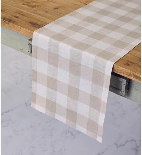 Solino Home 100% Linen Table Runner, 14 x 90 in, Natural and White Check - Image 2