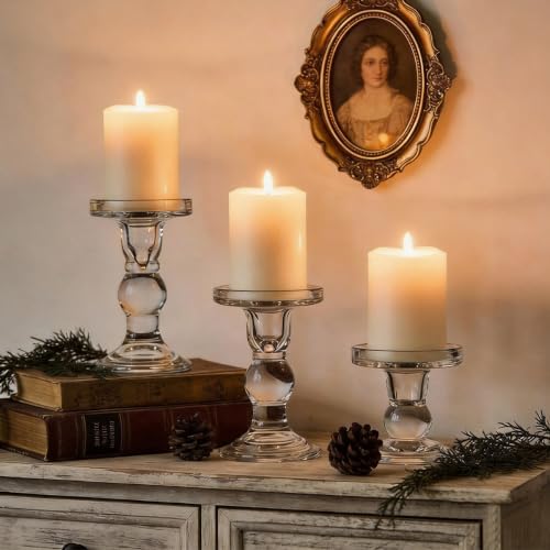 12 Pcs Glass Candle Holders, Clear Crystal Candlestick Holders for Pillar - Image 3