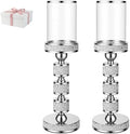 Hurricane Candle Holder, 15.9" Tall Metal Candle Stand, Glass Pillar Holder by DOUNX