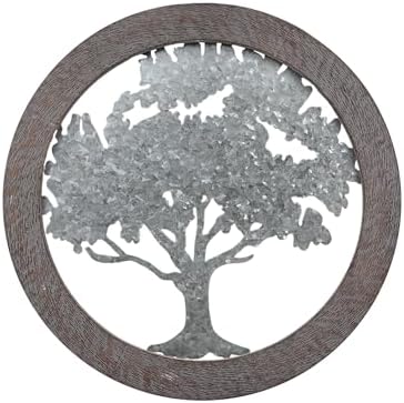 Hosley Metal Tree of Life Wall Art with Wooden Ring 20 Inch Round – Rustic Farmhouse Wall Décor for Living Room, Bathroom, Bedroom, Dining Room – Housewarming Gifts by HOSLEY