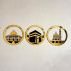 iwa concept Set of Masjid Al Aqsa, Masjid Al-Haram & Masjid An-Nabawi Islamic Wall Art | Wooden Acrylic Kaaba Wall Decor | Ramadan Decoration | Muslim Gift | (Large, Gold) - Image 2