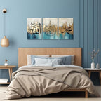 QIXIANG Islamic Canvas Wall Art 3 Pieces Muslim Artwork Arabic Calligraphy Painting Prints Quran Abstract Gold and Blue Posters for Home Decor (Islamic - B,12.00" x 16.00" x3Pcs) - Image 3