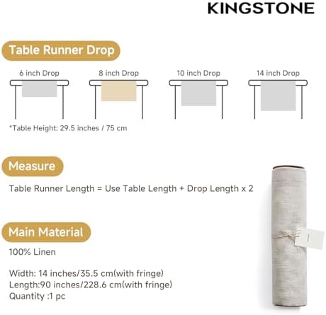 KINGSTONE 100% Pure French Linen Table Runner 90 Inches Long, Natural Hemstitch Tablecloth with Mitered Corners, Crease-Free Scroll Packaging, 14x90 for Easter, Mother's Day, Farmhouse Decor - Image 5