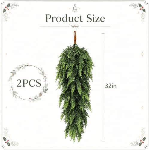 2 Pcs 32'' Artificial Christmas Teardrop Swag, Faux Greenery Door Swag - Image 2