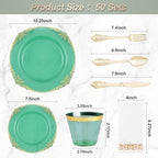 Bestluck 350PCS Clear Green Plastic Plates for 50 Guests - Image 2