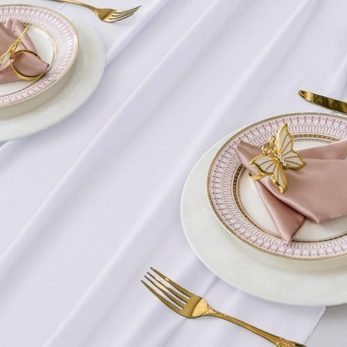 MDS Pack of 15 | White | 10ft Chiffon Table Runner 29x120 Inches Long Romantic Rustic Sheer Gauze Runner for Wedding Bridal Shower Birthday Banquets Engagement Spring Easter Boho Decorations - Image 4