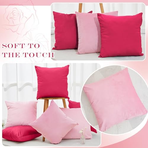 Berlune 12 Pcs Hot Pink Velvet Throw Pillow Cover 18x18 Picnic Cushion Case - Image 6