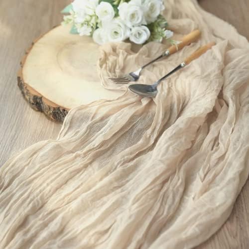 12 Pack Beige Cheesecloth Table Runner 10ft Boho Gauze Cheese Cloth Table Runner Rustic Sheer Runner 120 inch Long for Christmas Wedding Bridal Baby Shower Birthday Table Decorations - Image 5