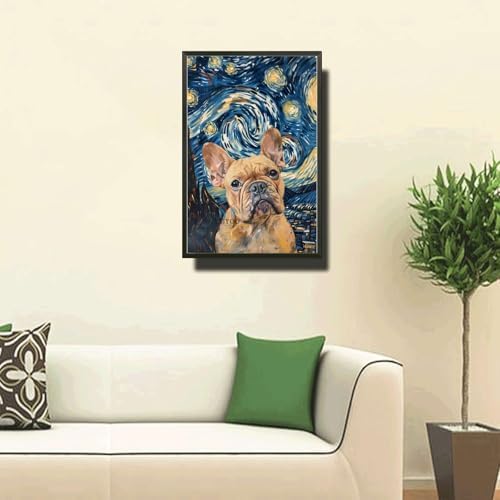 Metal Sign Tin Sign Vintage Wall Art Bulldog Starry Night Stare Sturdy Bulldog in Night for Home Pub and Seasonal Celebrations Waterproof Aluminum 8×12 Inches with Metal Frame - Image 2