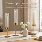 Gold Hurricane Taper Candle Holders,2 Sets(6 Pcs) Brass Tall Candlestick Holders with Ribbed Glass Cylinder, Table Centerpiece Decor for Wedding, Party, Halloween,Christmas & Home Decoration - Image 4