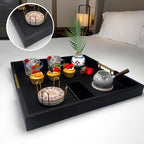 20x20 Inches Large Black Faux Leather Wrapped Wood Ottoman Tray with Handles for All Occasions, Serving Food Breakfast On Bed, Home Decor Decorative, Living Room,Square Coffee Table Organizer - Image 3
