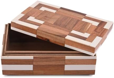 Perilla Home Large Decorative Wooden Storage Box – 8" x 5" x 3" – MDF & Wood with Resin (Rio) Finish – Off White Organizer Chest for Keepsakes, Blankets, Crafts & Home Decor - Image 5