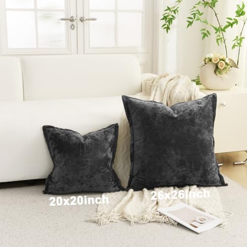 Greek Velvet Euro Sham Covers Set of 2 26x26 Luxury Soft Solid Pillow Covers for Living Room Bedroom Yard,Black - Image 4