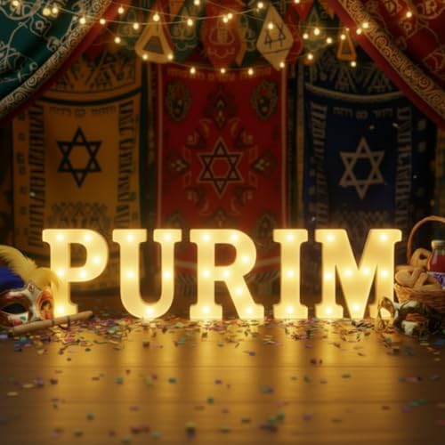 Honoson 5 Pcs Happy Purim Party Decorations Purim Light up Sign by Honoson