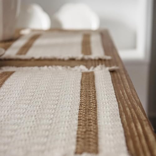Niviy Boho Placemats Set of 8, 12x18 Inch Natural Cotton Burlap and Kitchen Woven Placemats with Tassels for Dining Table Centerpiece Thanksgiving Home Decorations - Image 2