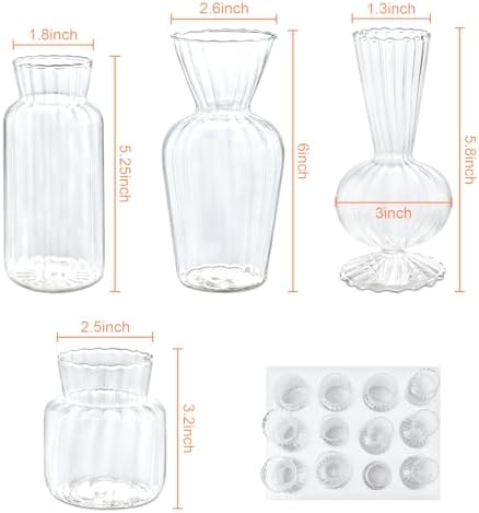 12 Pcs Ribbed Glass Bud Vases Set, 4 Styles Clear Small Flower Vases - Image 2