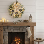 24 Inch Christmas Wreath for Front Door with Lights Golden Bow Winter Wreath Sliver Christmas Balls Pinecones Pine Needles for Wall Home Holiday Xmas Decor - Image 5