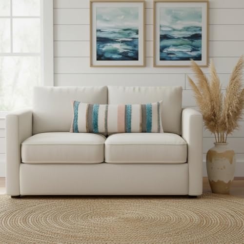 Coastal Lumbar Throw Pillow Cover 14x36 Boho Decor Turquoise Blue - Image 5