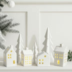 Newtay 7 Pcs White Ceramic Christmas Village Houses with Lights Sets by Newtay