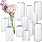 12PCS Bud Vases Set, Glass Vases for Flowers, Modern Cylinder Ribbed Vases for Wedding Centerpiece, Tall Clear Flower Vases in Bulk for Table Shelf, Party(Ribbed) by GNILLKO