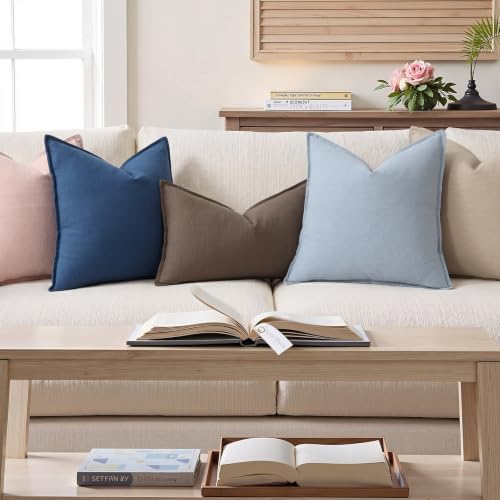 decorUhome Fall Blue Linen Throw Pillow Covers 22x22 Set of 2 - Image 4
