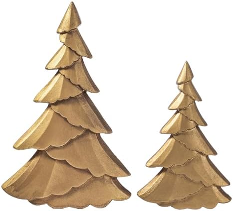 RM ROOMERS Christmas Tree Figurines Wooden, Set of 2 Gold Christmas Tree by RMROOMERS