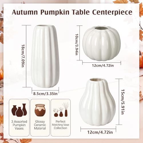 6 Pcs Rtterri Fall Pumpkin Vases, Autumn Ceramic Vases, White - Image 2