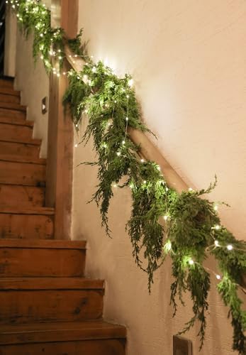 MISSPIN 6ft Christmas Garland with Lights, Real Touch Cedar Pine Garland, Green Artificial Greenery Garland for Table, Mantle, Wall, Indoor, Outdoor Christmas Decorations - Image 4