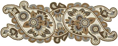 Hand Beaded Ivory Gold Fancy Paisley Runner 13x36 Decor - Image 2