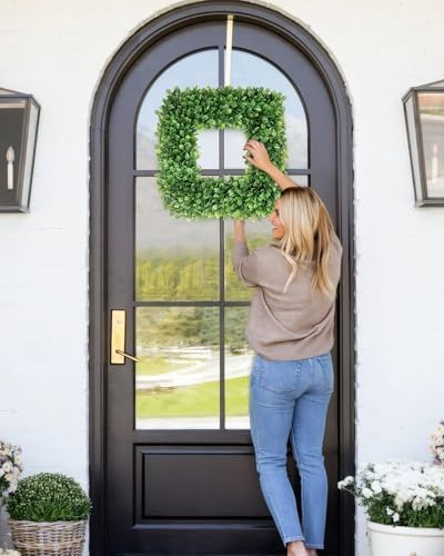 24 Inch Large Boxwood Wreath, Spring Summer Artificial Green Wreaths for Front Door Farmhous Wedding Window Hanging Wall All Year Round Indoor & Outdoor St Patrick's Day Decor - Image 4